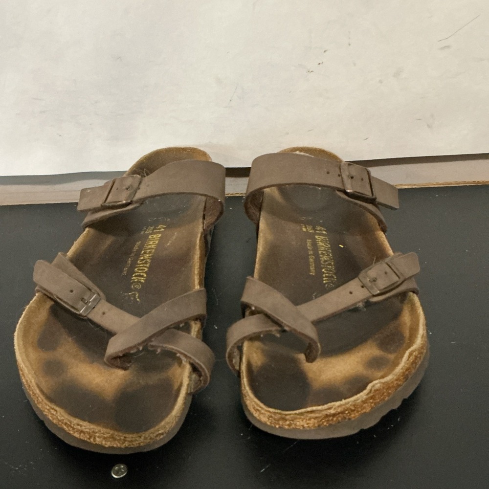 Birkenstock Mayari Sandals Womens Size 41 Brown Leather Strappy Toe Loop Cork